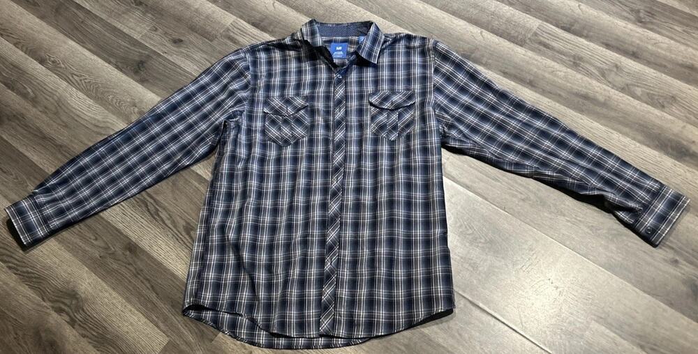 Men’s XL Michael Brandon Blue Plaid Button Up Long Sleeve Shirt